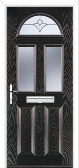 2 Panel 2 Square 1 Arch Crystal Tulip Composite Front Door in Black Brown