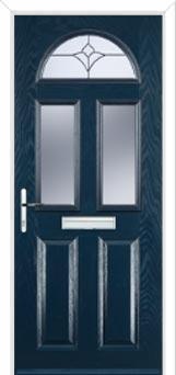 2 Panel 2 Square 1 Arch Crystal Tulip Composite Front Door in Dark Blue