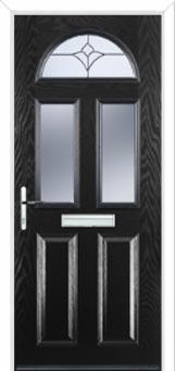 2 Panel 2 Square 1 Arch Crystal Tulip Composite Front Door in Black