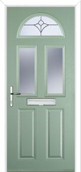 2 Panel 2 Square 1 Arch Crystal Tulip Composite Front Door in Chartwell Green