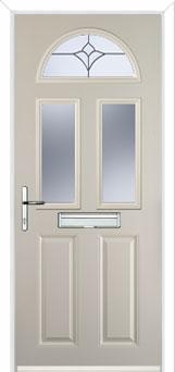 2 Panel 2 Square 1 Arch Crystal Tulip Composite Front Door in Cream