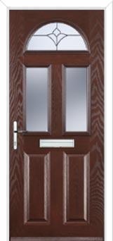 2 Panel 2 Square 1 Arch Crystal Tulip Composite Front Door in Darkwood