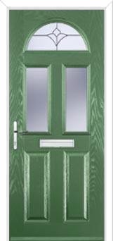 2 Panel 2 Square 1 Arch Crystal Tulip Composite Front Door in Fern Green