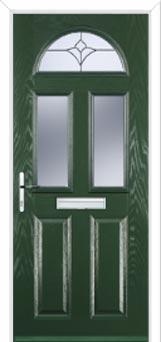 2 Panel 2 Square 1 Arch Crystal Tulip Composite Front Door in Green