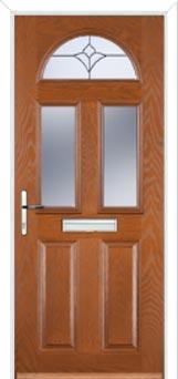2 Panel 2 Square 1 Arch Crystal Tulip Composite Front Door in Oak