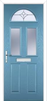 2 Panel 2 Square 1 Arch Crystal Tulip Composite Front Door in Pastel Blue