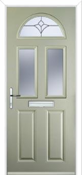 2 Panel 2 Square 1 Arch Crystal Tulip Composite Front Door in Pebble Grey