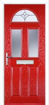 2 Panel 2 Square 1 Arch Crystal Tulip Composite Front Door in Poppy Red