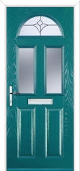 2 Panel 2 Square 1 Arch Crystal Tulip Composite Front Door in Turquoise Blue