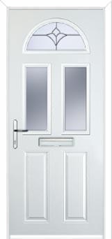 2 Panel 2 Square 1 Arch Crystal Tulip Composite Front Door in White