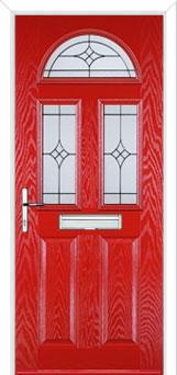 2 Panel 2 Square 1 Arch Elegance Composite Front Door in Poppy Red