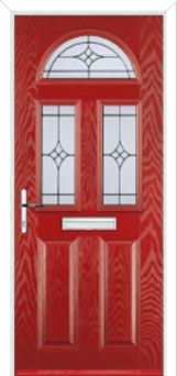 2 Panel 2 Square 1 Arch Elegance Composite Front Door in Red