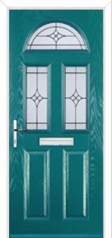 2 Panel 2 Square 1 Arch Elegance Composite Front Door in Turquoise Blue