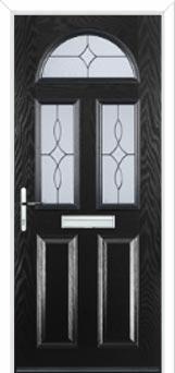 2 Panel 2 Square 1 Arch Flair Composite Front Door in Black