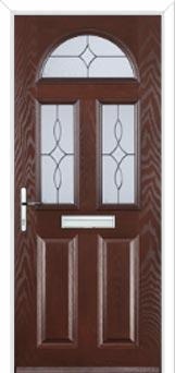 2 Panel 2 Square 1 Arch Flair Composite Front Door in Darkwood