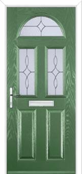 2 Panel 2 Square 1 Arch Flair Composite Front Door in Fern Green