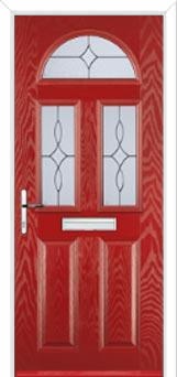 2 Panel 2 Square 1 Arch Flair Composite Front Door in Red