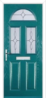 2 Panel 2 Square 1 Arch Flair Composite Front Door in Turquoise Blue
