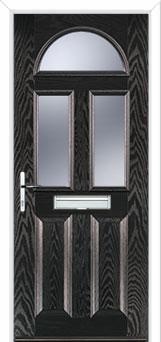 2 Panel 2 Square 1 Arch Glazed Composite Front Door in Black Brown