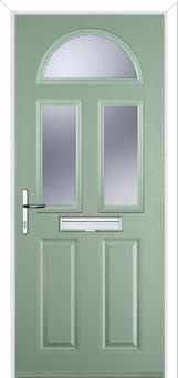 2 Panel 2 Square 1 Arch Glazed Composite Front Door in Chartwell Green