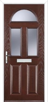 2 Panel 2 Square 1 Arch Glazed Composite Front Door in Darkwood