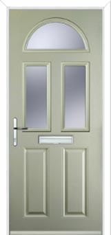2 Panel 2 Square 1 Arch Glazed Composite Front Door in Pebble Grey