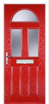 2 Panel 2 Square 1 Arch Glazed Composite Front Door in Poppy Red