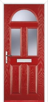 2 Panel 2 Square 1 Arch Glazed Composite Front Door in Red