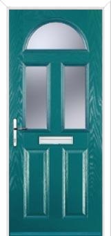 2 Panel 2 Square 1 Arch Glazed Composite Front Door in Turquoise Blue
