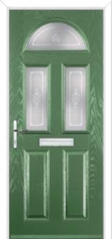 2 Panel 2 Square 1 Arch Staxton Composite Front Door in Fern Green