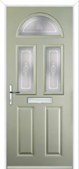 2 Panel 2 Square 1 Arch Staxton Composite Front Door in Pebble Grey