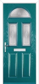 2 Panel 2 Square 1 Arch Staxton Composite Front Door in Turquoise Blue