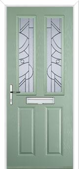 2 Panel 2 Square Abstract Composite Front Door in Chartwell Green