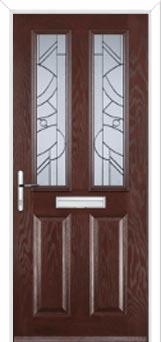 2 Panel 2 Square Abstract Composite Front Door in Darkwood