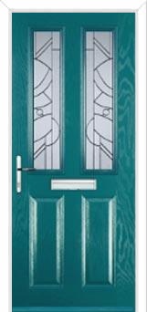 2 Panel 2 Square Abstract Composite Front Door in Turquoise Blue