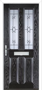 2 Panel 2 Square Crystal Bohemia Composite Front Door in Black Brown