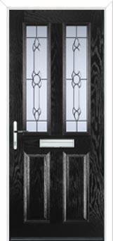 2 Panel 2 Square Crystal Bohemia Composite Front Door in Black