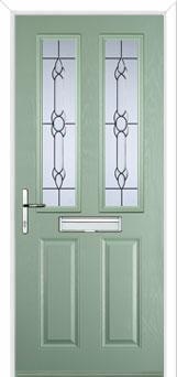 2 Panel 2 Square Crystal Bohemia Composite Front Door in Chartwell Green