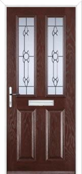 2 Panel 2 Square Crystal Bohemia Composite Front Door in Darkwood