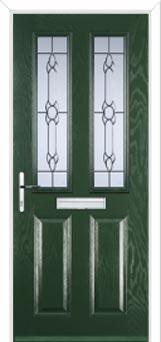 2 Panel 2 Square Crystal Bohemia Composite Front Door in Green