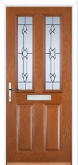 2 Panel 2 Square Crystal Bohemia Composite Front Door in Oak