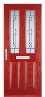 2 Panel 2 Square Crystal Bohemia Composite Front Door in Red