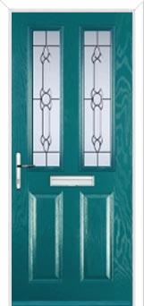 2 Panel 2 Square Crystal Bohemia Composite Front Door in Turquoise Blue
