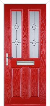 2 Panel 2 Square Classic Composite Front Door in Poppy Red