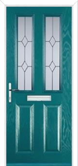 2 Panel 2 Square Classic Composite Front Door in Turquoise Blue