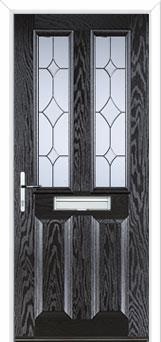 2 Panel 2 Square Crystal Diamond Composite Front Door in Black Brown