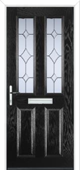 2 Panel 2 Square Crystal Diamond Composite Front Door in Black