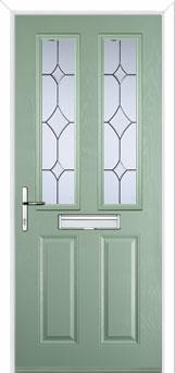 2 Panel 2 Square Crystal Diamond Composite Front Door in Chartwell Green