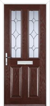 2 Panel 2 Square Crystal Diamond Composite Front Door in Darkwood