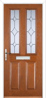 2 Panel 2 Square Crystal Diamond Composite Front Door in Oak